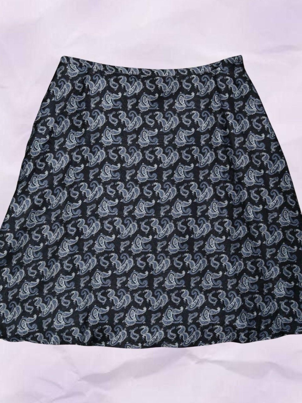 A-line Paisley Print Skirt - Black & Light Blue